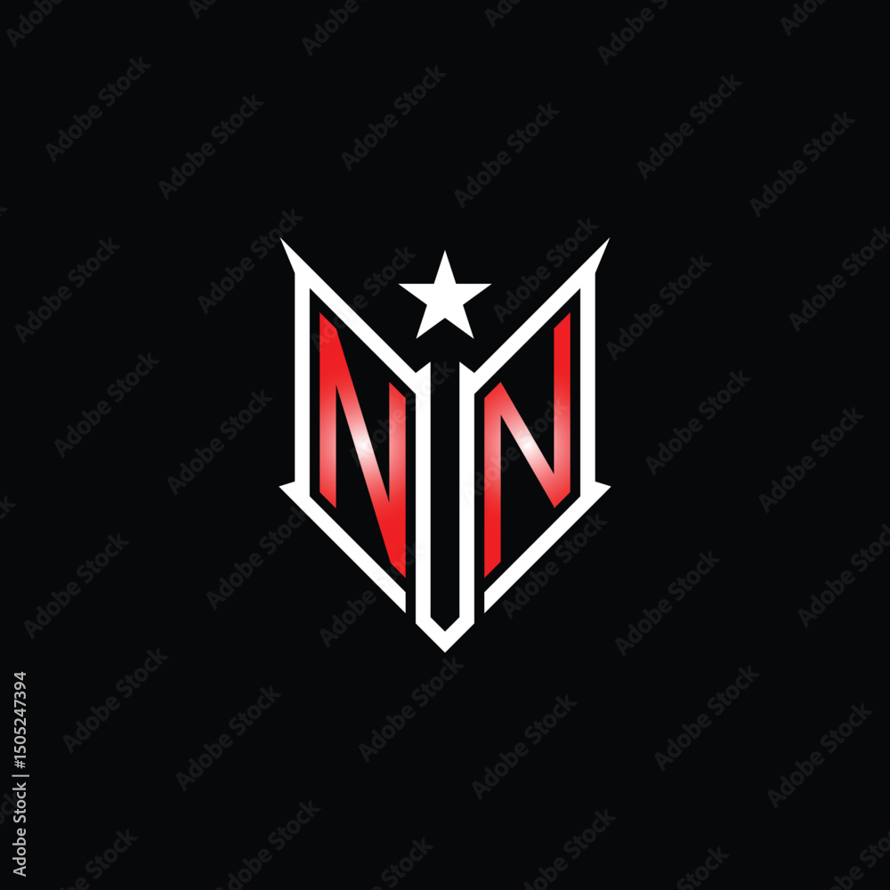 Fototapeta premium Modern Lettermark Logo with Star and Red Gradient on Black Background