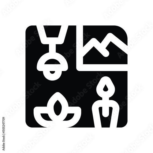 meditation room glyph icon. Strong and solid vector icon for websites, mobile interfaces, presentations, and visual branding. High quality and easy to edit.