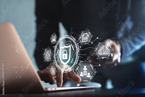 lock mark cybersecurity internet, protect attacks from a hacker. concept of password privacy on an online system, secure data from crime, virus cyber. cyber security technology digital information.
