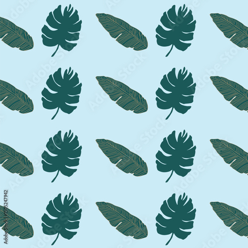 Seamless pattern with palm leaves on black background