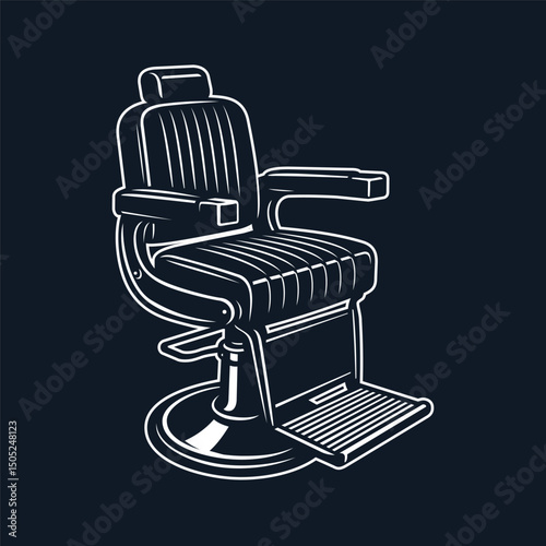 A classic black barber chair with a sleek, comfortable padded seat and adjustable footrest, set against a contrasting dark background, perfect for professional barbershops