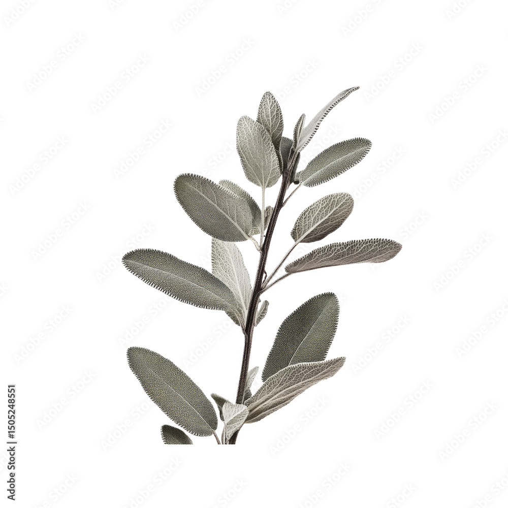 Obraz premium Silver Sage Sprig Elegant Monochrome Botanical Photography
