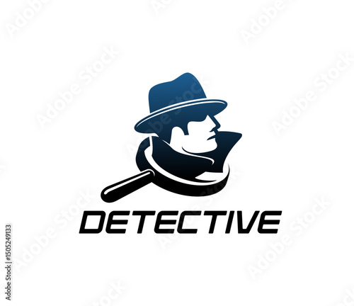 Private detective, crime police inspector and secret agent icon, vector emblem. Detective agency or criminal investigation service company icon of spy man in fedora hat and magnifying glass silhouette