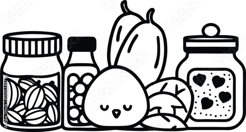 A breakfast setup with pancakes, fruits, and warm drinks, surrounded and soft cloud wallpaper.