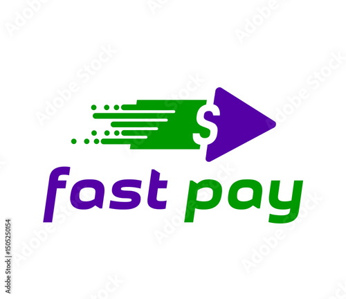 Fast money icon for quick transfer and cash exchange or pay and credit, vector emblem. Fast pay icon of dollar sign and arrow in fast speed motion for online money transfer or bank financial service