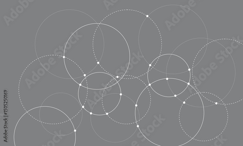 Abstract background with intersecting rings, circles and dots. Connection circles background. Minimal abstract background. Vector Illustration . EPS 20 .  