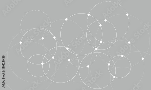 Abstract background with intersecting rings, circles and dots. Connection circles background. Minimal abstract background. Vector Illustration . EPS 20 .  