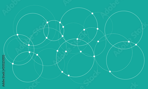 Abstract background with intersecting rings, circles and dots. Connection circles background. Minimal abstract background. Vector Illustration . EPS 20 .  