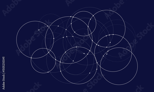 Abstract background with intersecting rings, circles and dots. Connection circles background. Minimal abstract background. Vector Illustration . EPS 20 .  