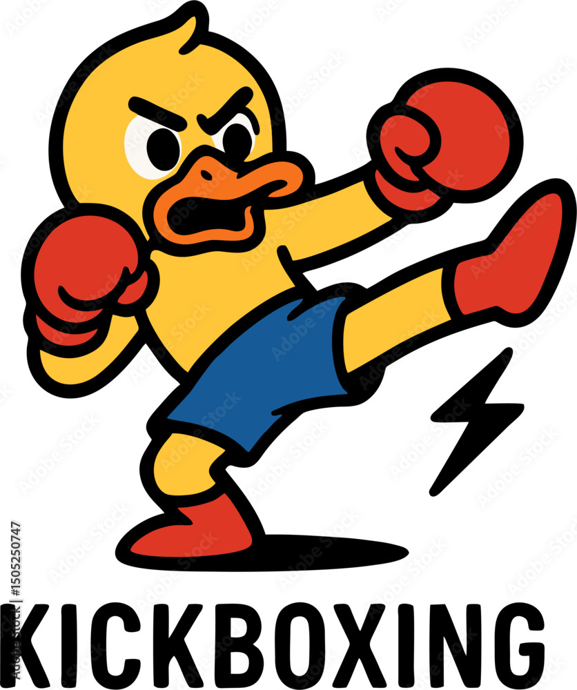 Naklejka premium Duck kickboxing with fiery power