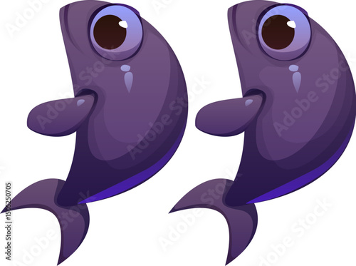 Cartoon underwater font fish quotation marks. Underwater nature animal ABC typeset special symbol, ocean creature isolated vector English alphabet element or sea life latin font punctuation sign