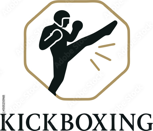 Dynamic kickboxing emblem with octagon frame