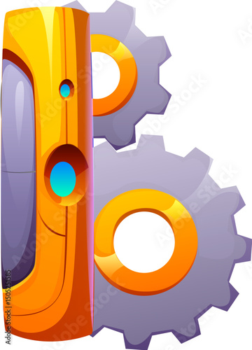 Robot font, cartoon type of cyborg machine gear and wheels for typeface, vector English alphabet. Robotic font letter B of transformer or droid bot mechanical part of hand or cogwheel for typeface