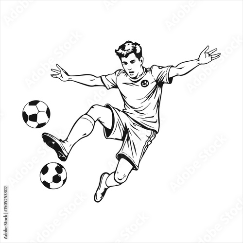 Soccer Player Performing Bicycle Kick Illustration,
Football Player Doing Overhead Kick Vector,
Striker Kicking Soccer Ball in Mid Air Drawing,
Bicycle Kick Football Action Pose Sketch,