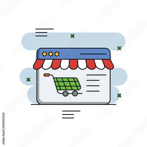 window shopping color line icon with white background vector stock illustration