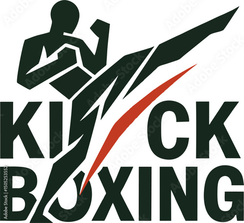 Kickboxing warrior strikes over stylized text
