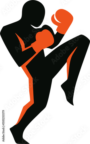 Fighter silhouette in motion with gloves