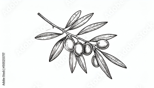 Hand Drawn Olive Branch Illustration for Natural and Elegant Design Elements