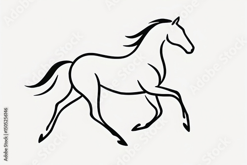 Running horse silhouette in minimalist line art, abstract strokes, modern fashion illustration.