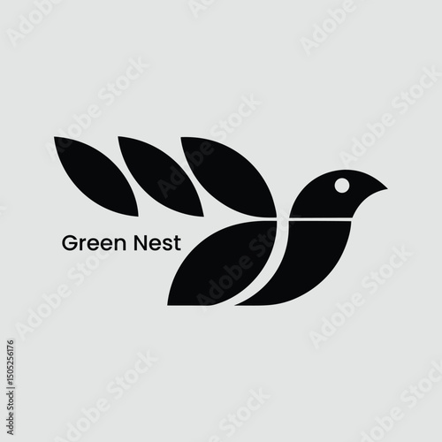 Minimalist Bird Logo Design Featuring Leaf Wings and a Clean Aesthetic