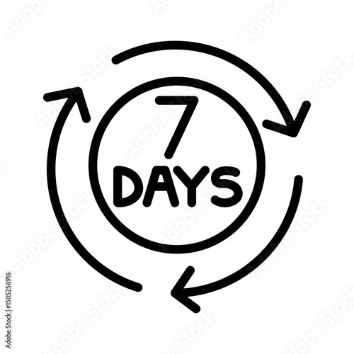 7 days Money back guarantee outline icon. Money back guarantee icon isolated on white background. Transparent background, minimalist symbol. Vector images