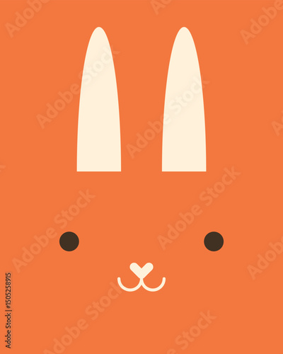 Bunny or rabbit character. Cartoon face of animal for baby card, poster, baby shower invitation, nursery wall art, room decoration, printing on fabric. Vector picture for applique, embroidery