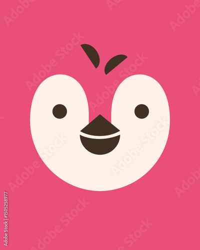 Penguin character. Cartoon face of animal for card, poster, baby shower invitation, nursery wall art, room decoration, printing on fabric, postcard. Vector illustration for applique, embroidery