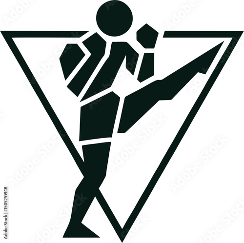 Striking martial artist silhouette framed