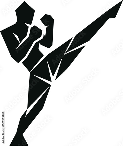 Stylized martial artist in high kick