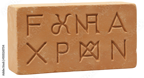 Isolated brick with inscriptions, hieroglyphs