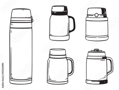 Simple thermos line art drawing for modern packaging