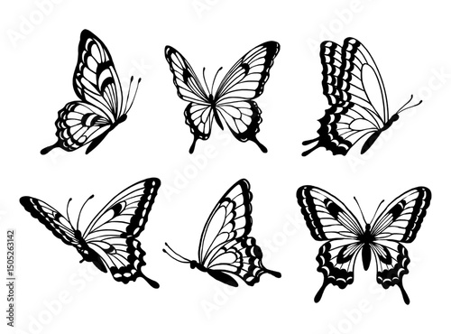 Set of butterflies outlines. hand drawn illustration vector	