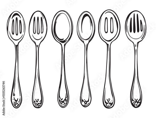 Slotted spoon line art illustration for kitchen