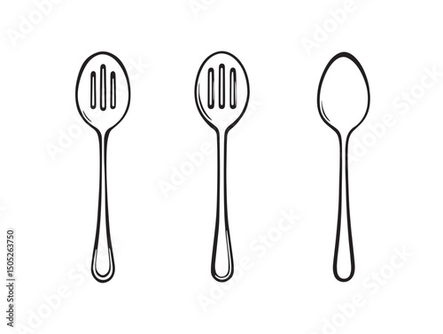 Slotted spoon line art kitchen cooking tool