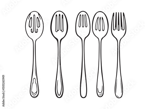 Slotted spoon vector sketch outline kitchen element
