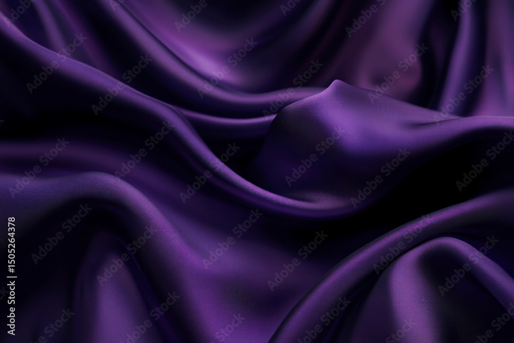 Fototapeta premium Luxurious Deep Purple Silk Fabric Draped Texture Elegant Smooth Satin Waves Background