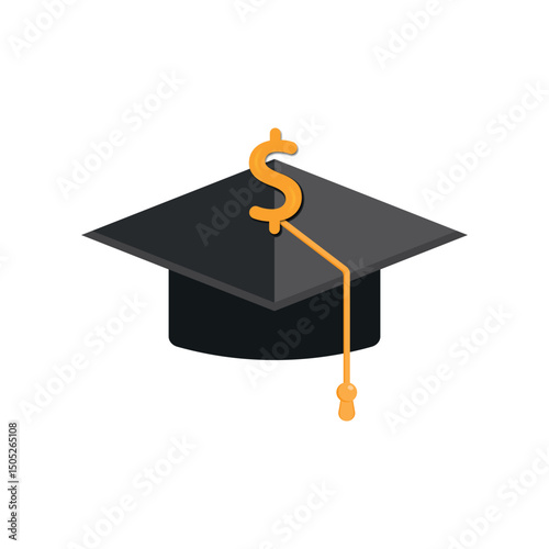Graduation hat with dollar sign, illustrating themes of educational cost, investment in learning, and academic funding. Ideal for topics related to scholarships, tuition, student finance.
