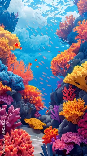Vibrant coral reef with colorful marine life.