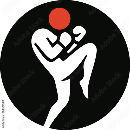 Striking martial artist silhouette against black background