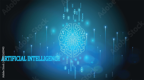 Artificial intelligence technology blue lines with blue background vector illustration
