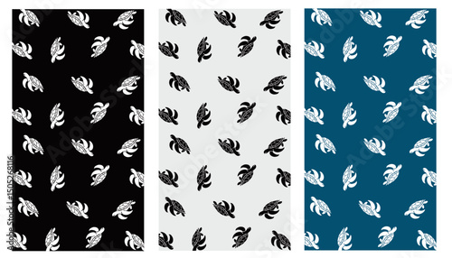 set of turtle seamless patterns