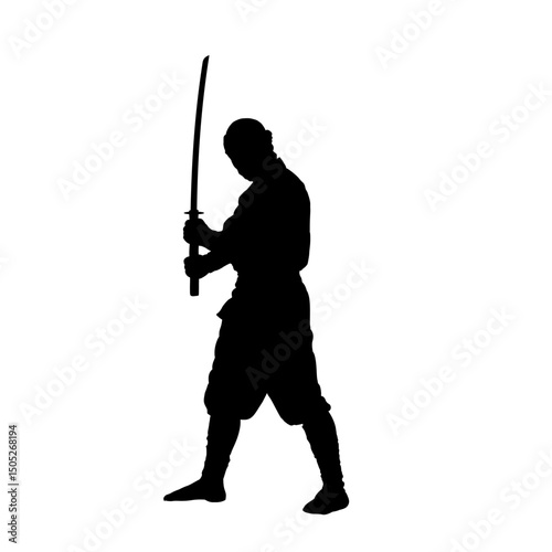 ninja warrior silhouette with katana – vector illustration	