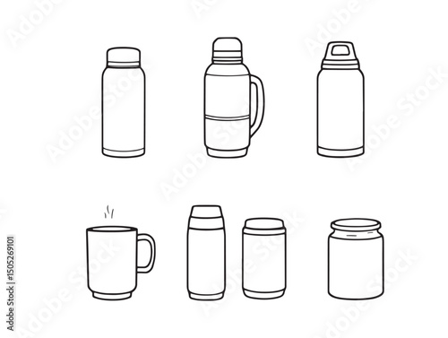 Thermos line art icon set for digital graphic projects