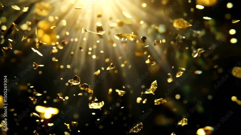 Golden flakes flutter in soft light against a dark background, creating a sense of gentle movement and ethereal beauty Golden flakes flutter in soft light against a dark background, creating a sense of gentle movement and ethereal beauty
