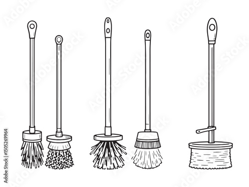 toilet brush line art illustration for cleaning tools
