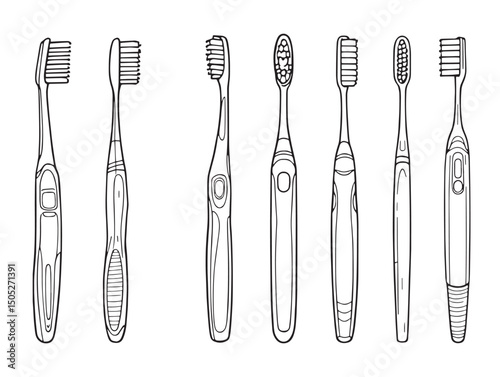 toothbrush line art vector illustration for dental health