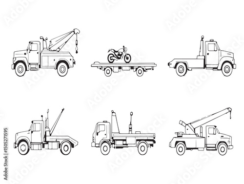 Tow truck line art graphic for creative projects
