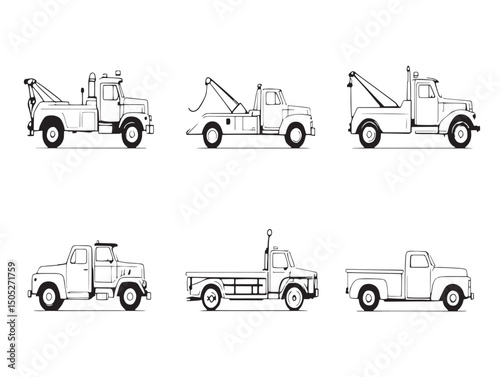 Tow truck line art drawing perfect for branding