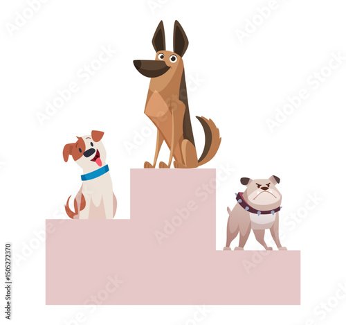 Dog winners. podium awarding winners. vector cartoon pets