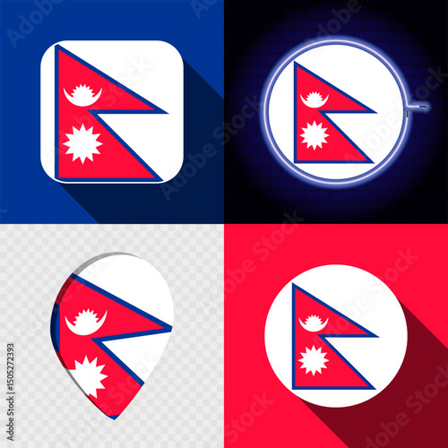 Free Download Set of modern icons with the national flag of Nepal. - GFXLoad